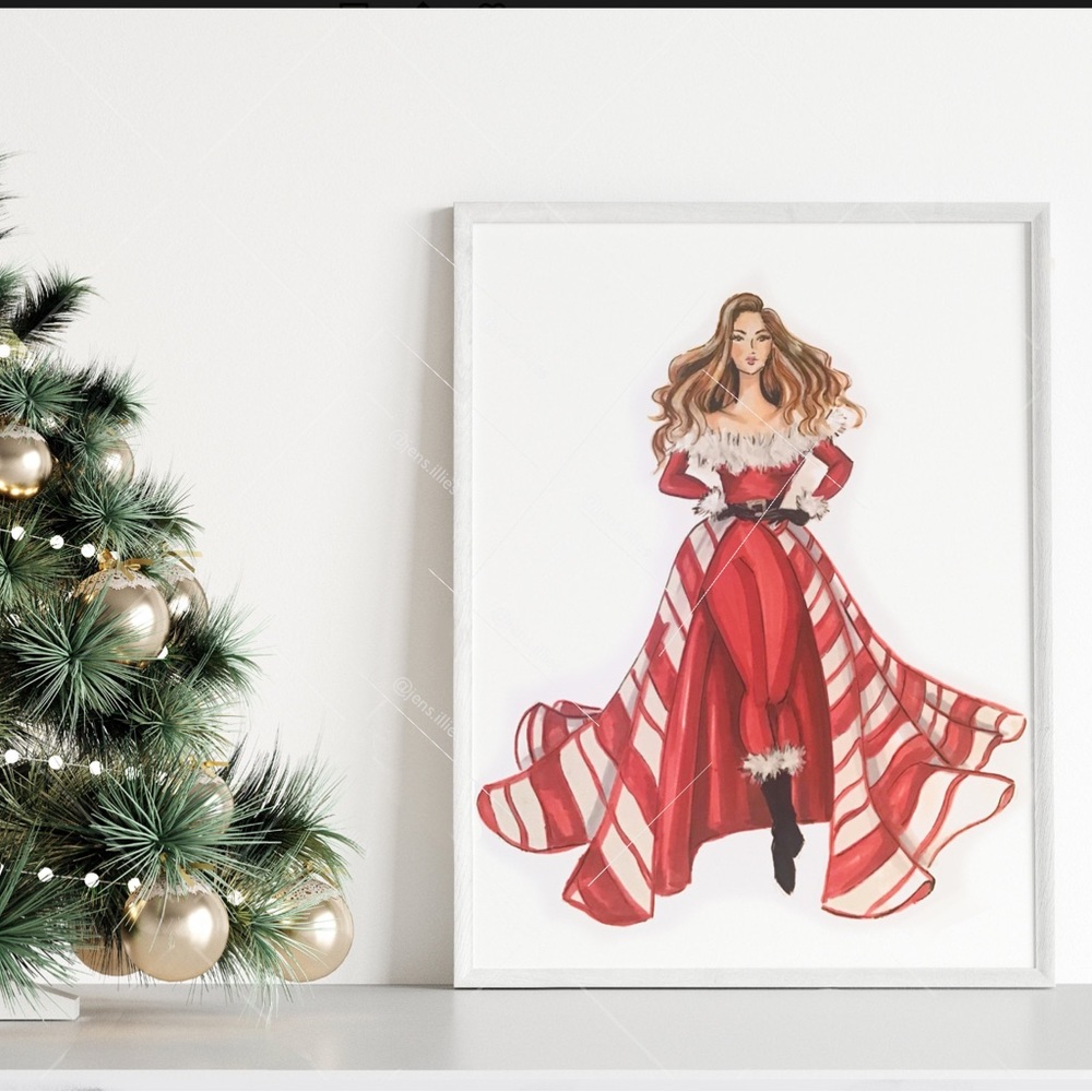 Original Hand Illustration on Bristol ( Unframed ) Christmas Couture
